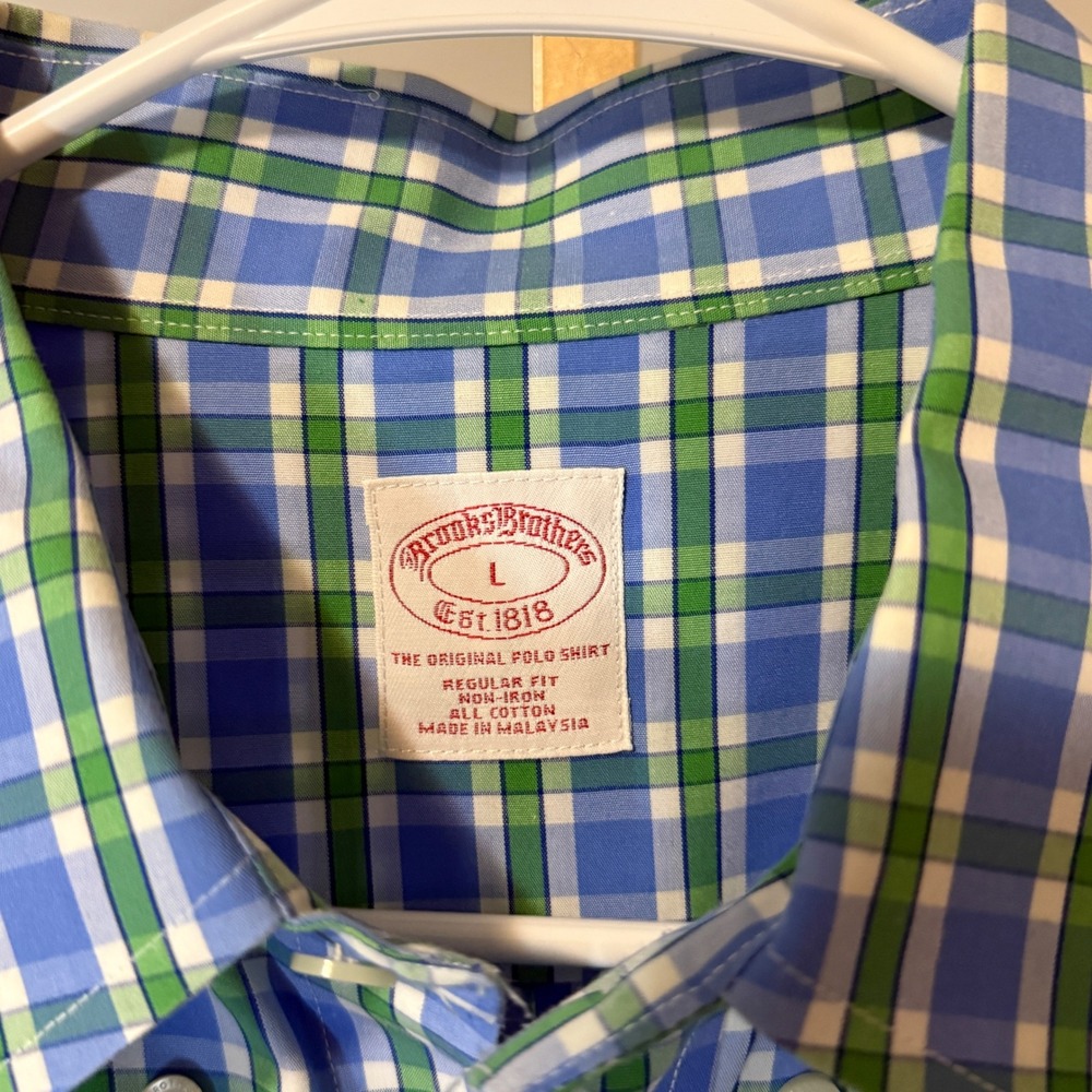 Brooks Brothers Mens Regular Fit Non-Iron Cotton Plaid Button Down Shirt Blue L - Picture 3 of 9